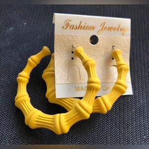 Fashion Jewelry Bright Yellow Bamboo-Style Hoop Earrings